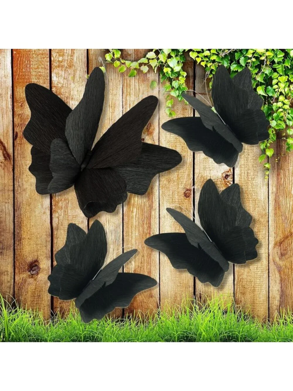 3D Black Butterfly Party Decorations - 4 Pcs Crepe Paper Hanging Decor for